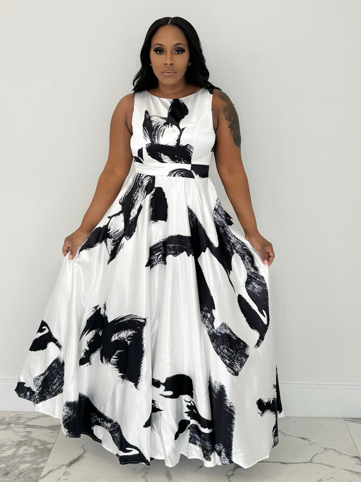 Be My Pleasure Sleeveless Maxi Dress(Black/White)