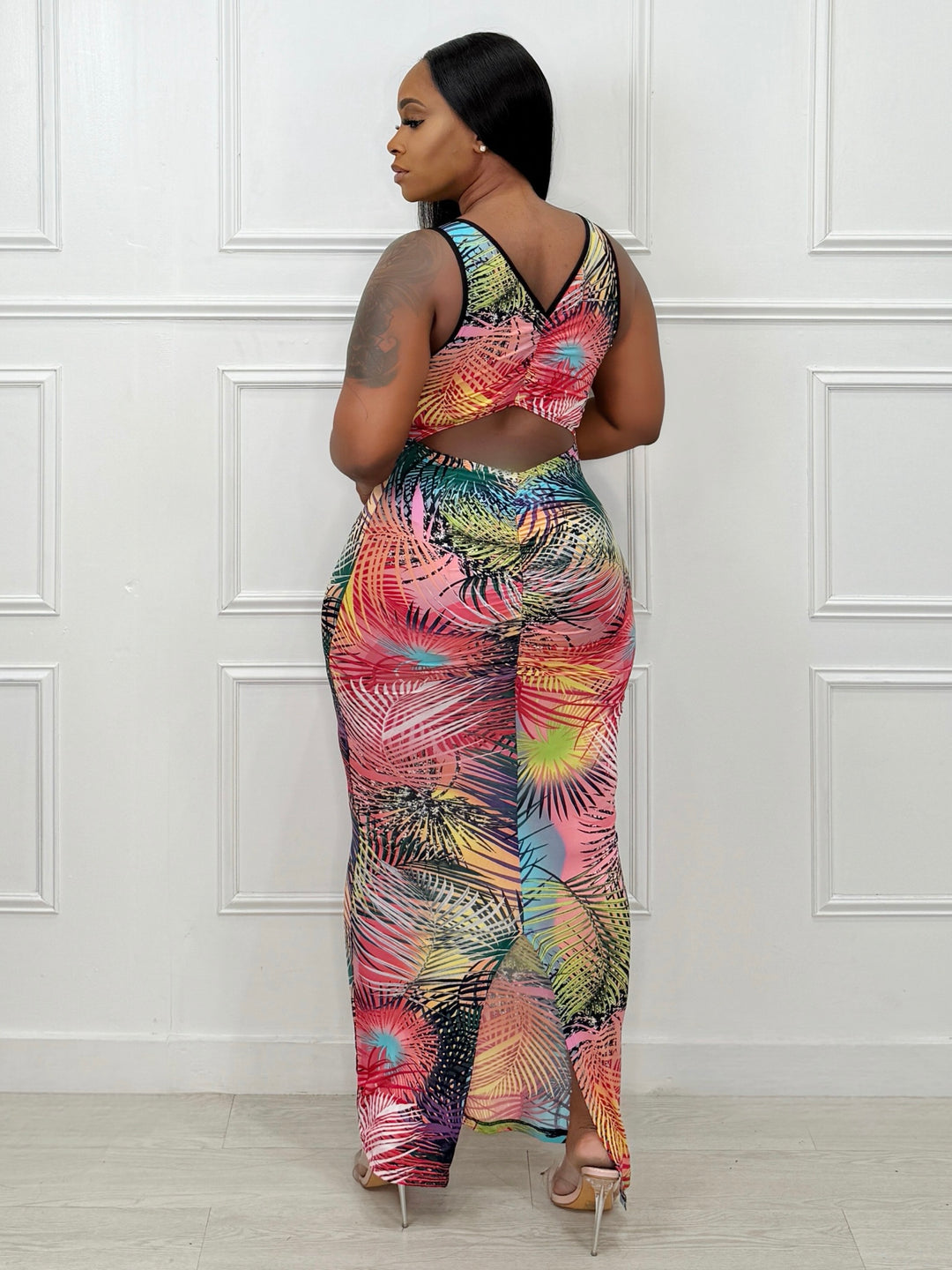 Abstraction Palm Detail Maxi Dress (Multi)