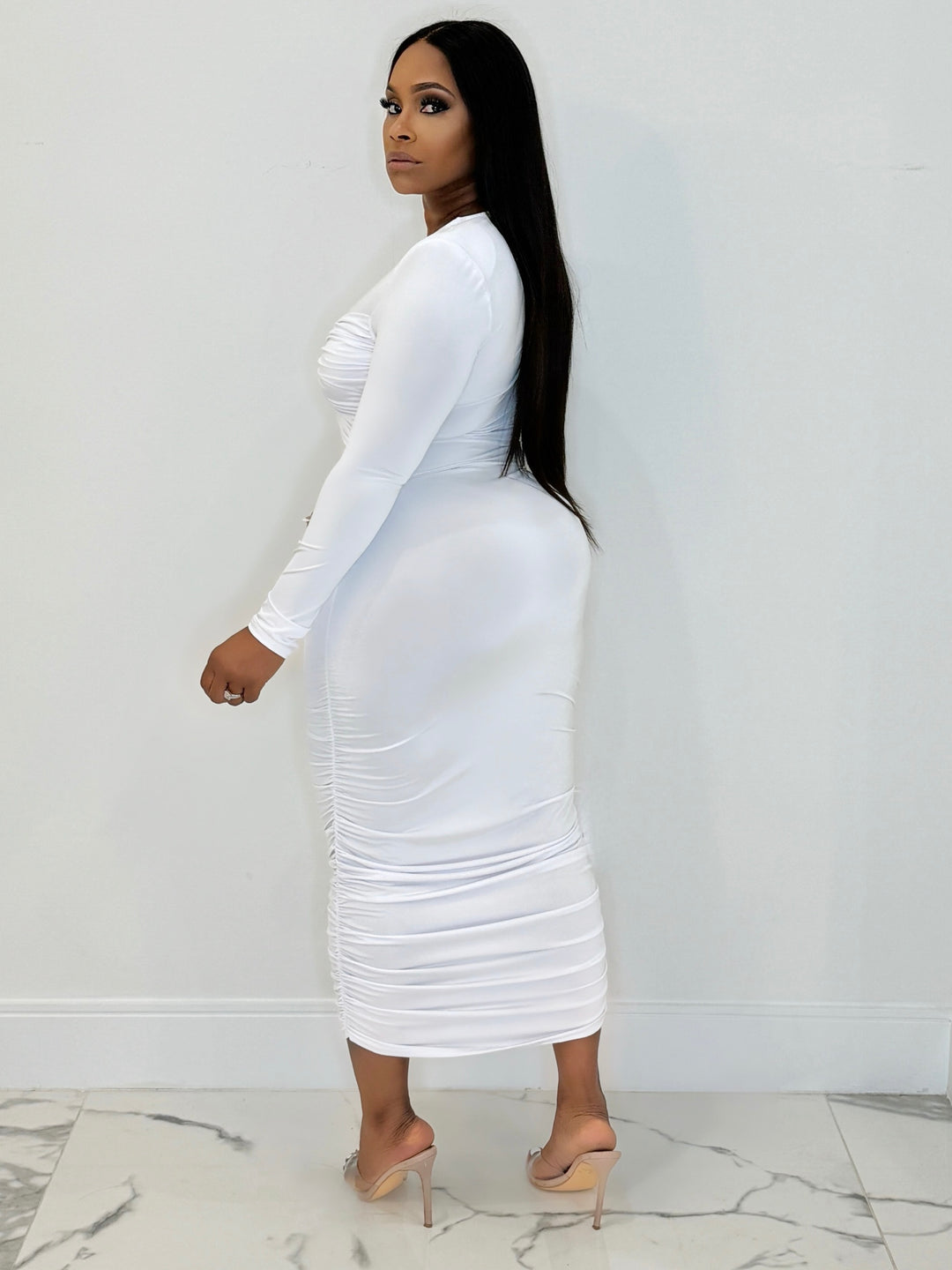 Look Twice Long Sleeve BodyCon Dress (White)
