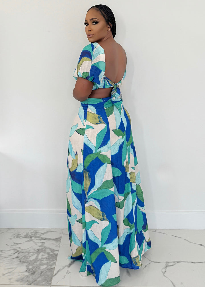 Abstract Obsession Cut Out Sides Maxi (Blue Multi)