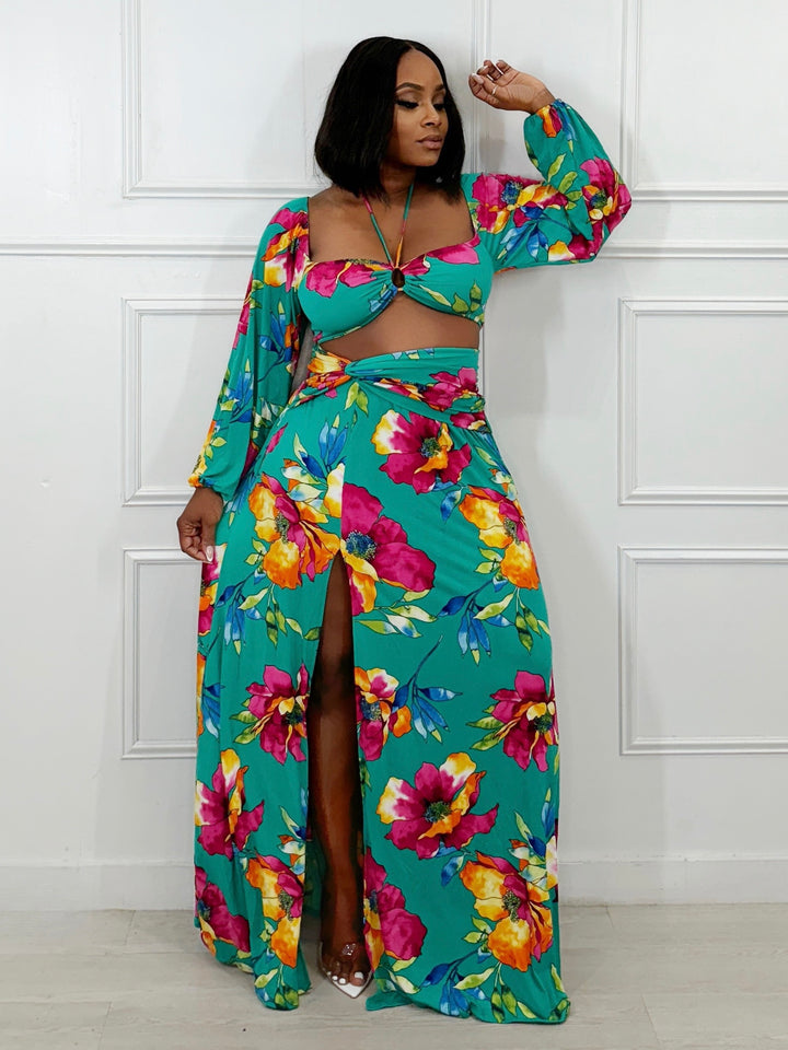 Tropical Vibes Skirt Set (Teal Multi)