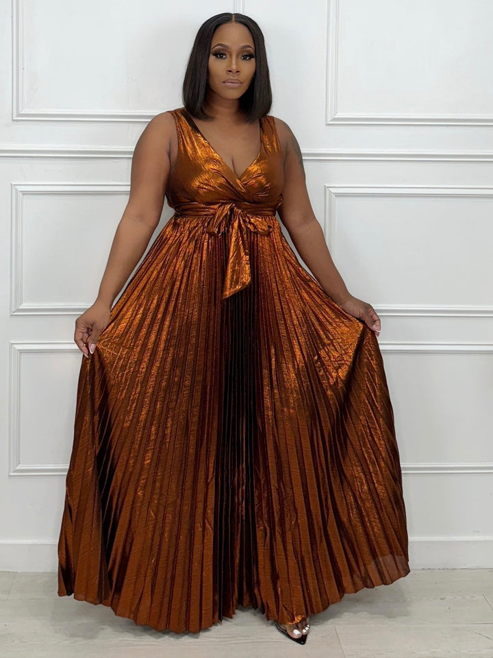 You Complete Me Pleated Maxi Dress (Bronze)