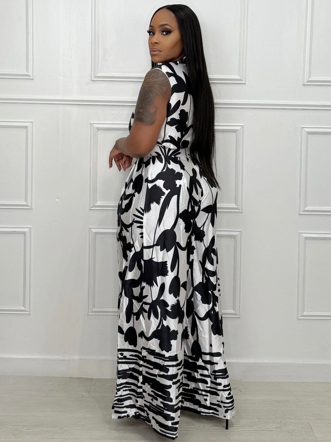 Cherish Me Printed Sleeveless Jumpsuit (Black/White)