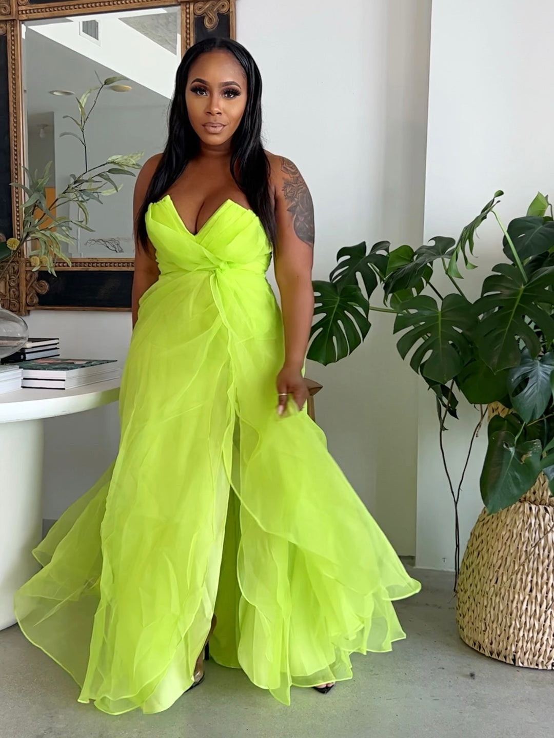 Bustier Tube Maxi Dress (Lime)