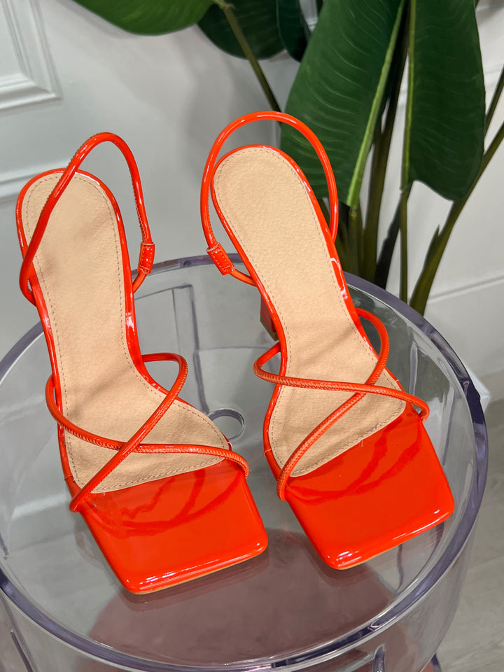 Matilda Square Toe Strap Heel (Orange )
