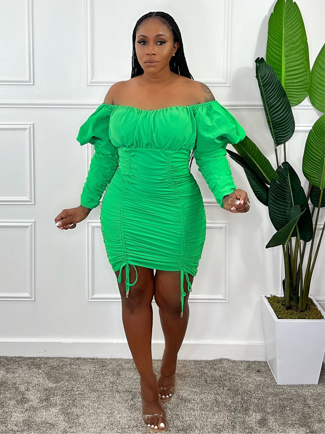 Scrunched And Ruched Dress (Green)