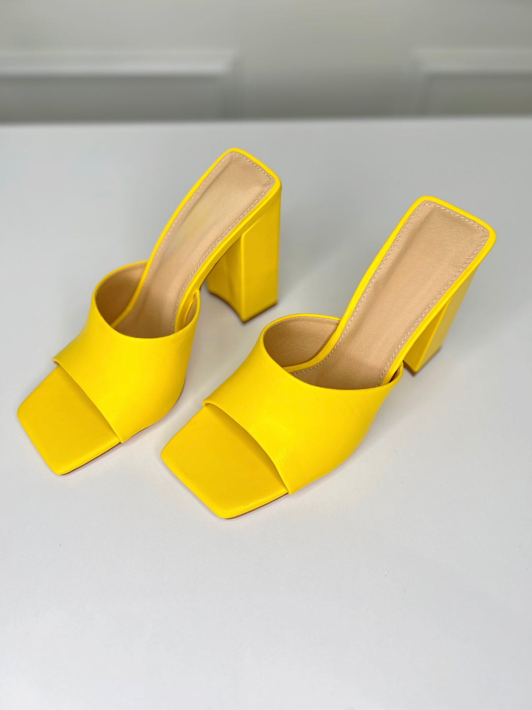 Cyber Mules Block Heels (Mustard)