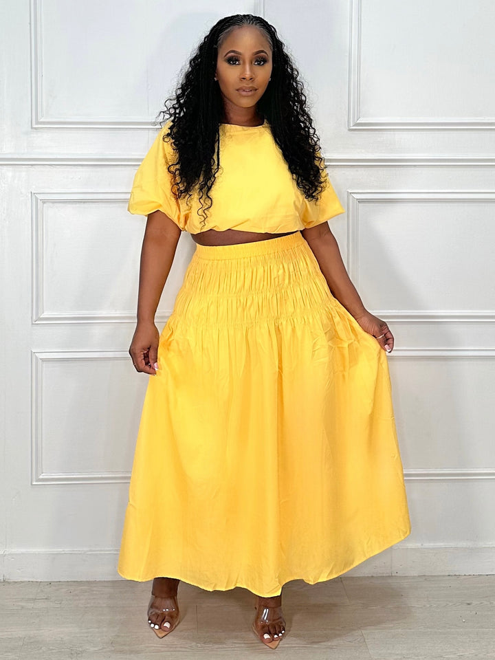Midi Scrunch Waist Skirt Set (Yellow)