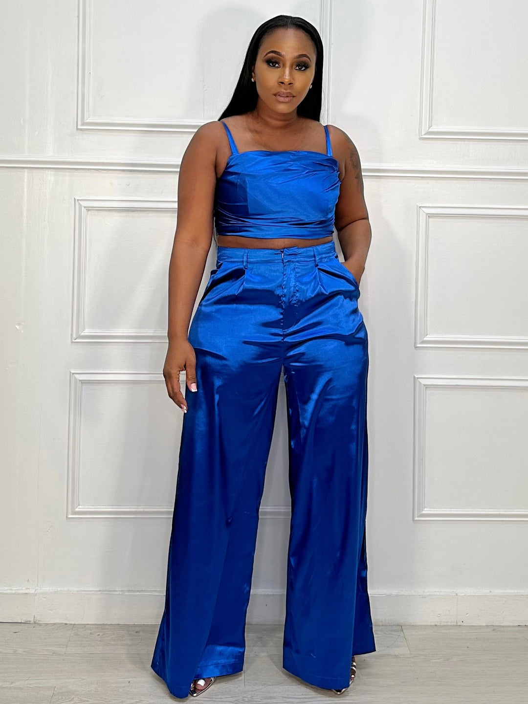 Feeling Rich Satin Pant Set (Royal Blue)