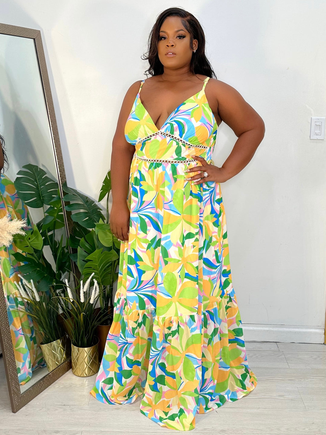 Floral Embroidery maxi dress (Yellow Multi)