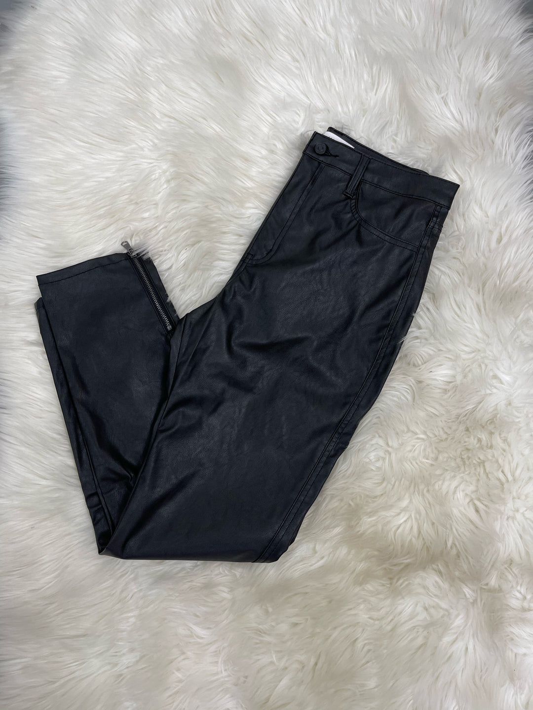 Side Zipper Faux Leather Pants