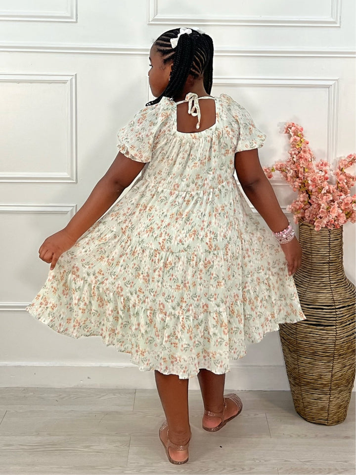 Pleated Floral Print Tiered Dress