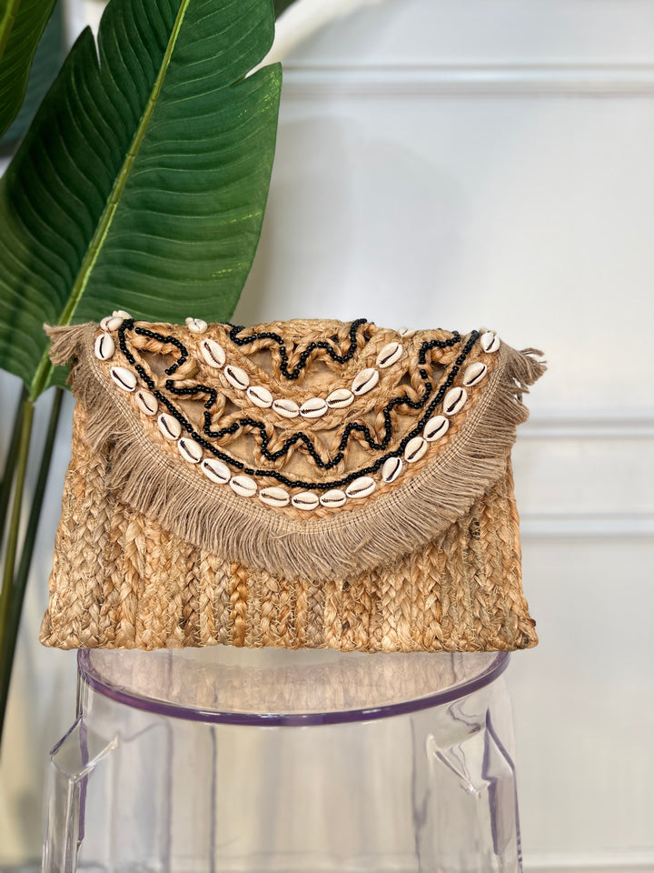 Shell & Straw Natural Clutch (Black/Natural)