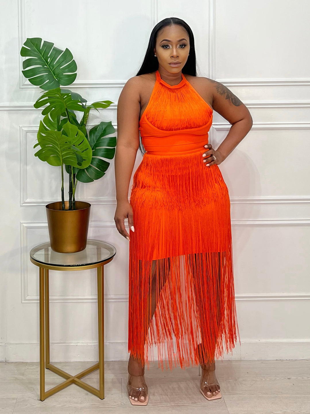 No Strings Attached Body Con Dress (Orange)