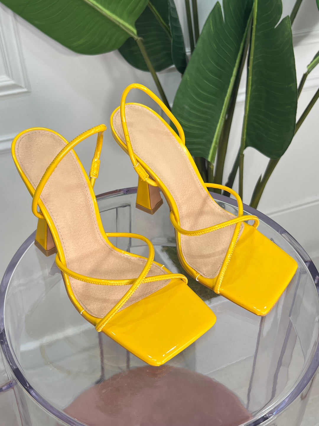 Matilda Square Toe Strap Heel (Yellow )