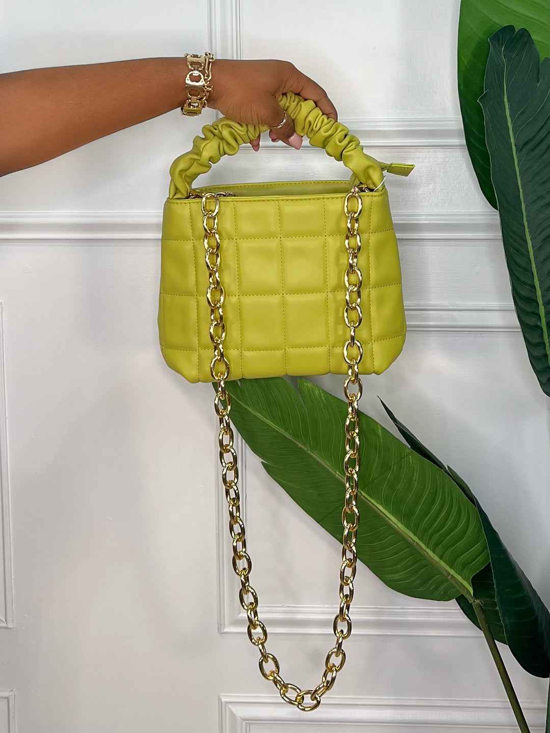 Scrunched Handle Square Bag (Lime)