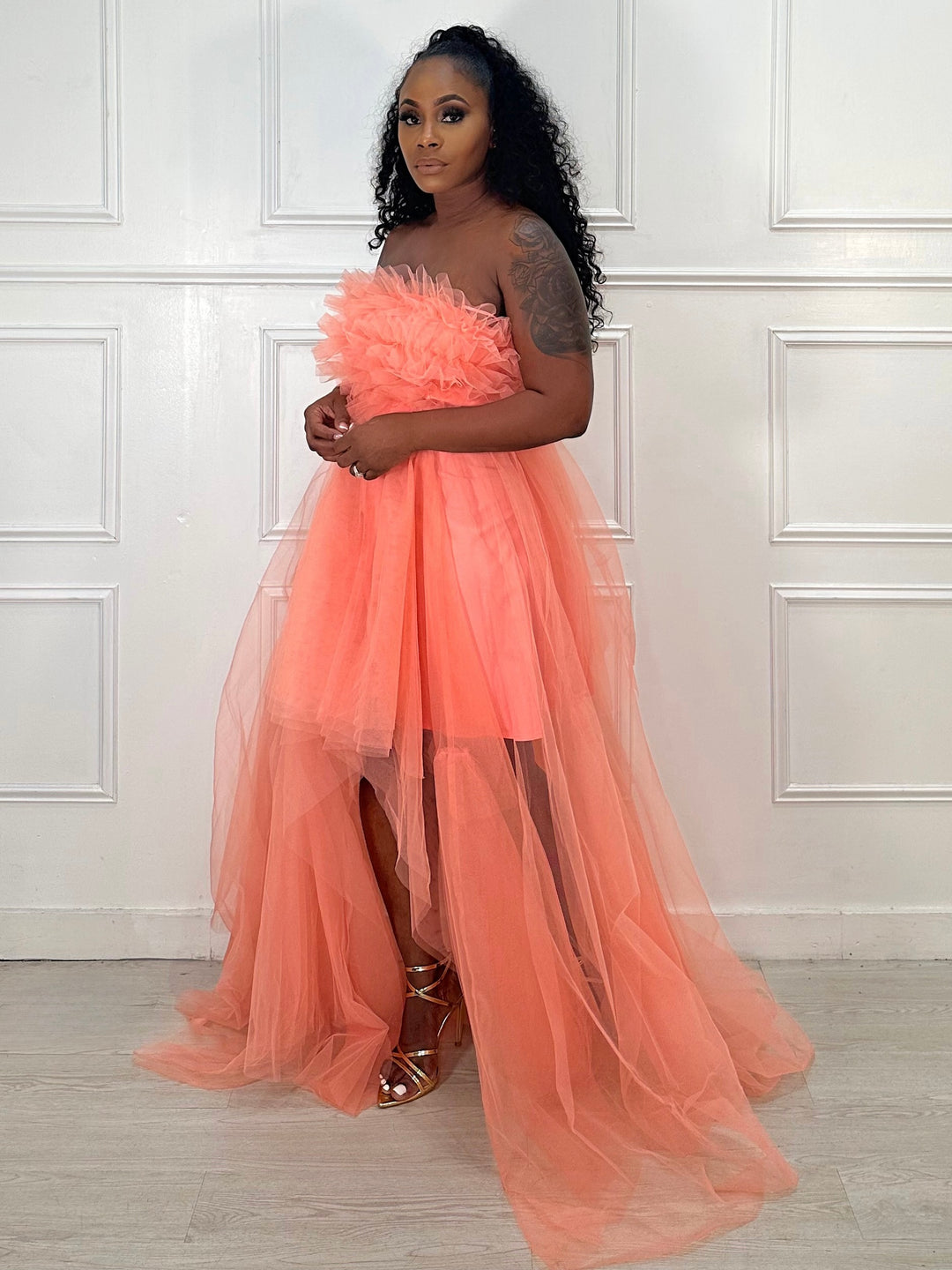 High Standards Tulle High & Low Maxi(Coral)