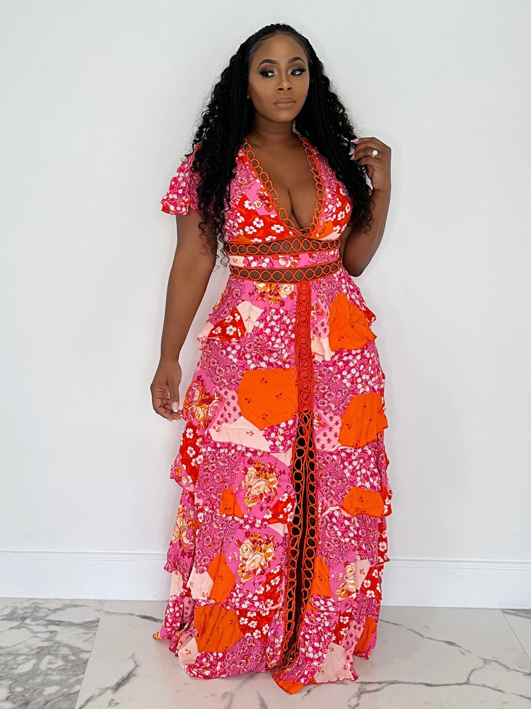Hawaii Girl Flunk Maxi Dress (Pink/Orange)