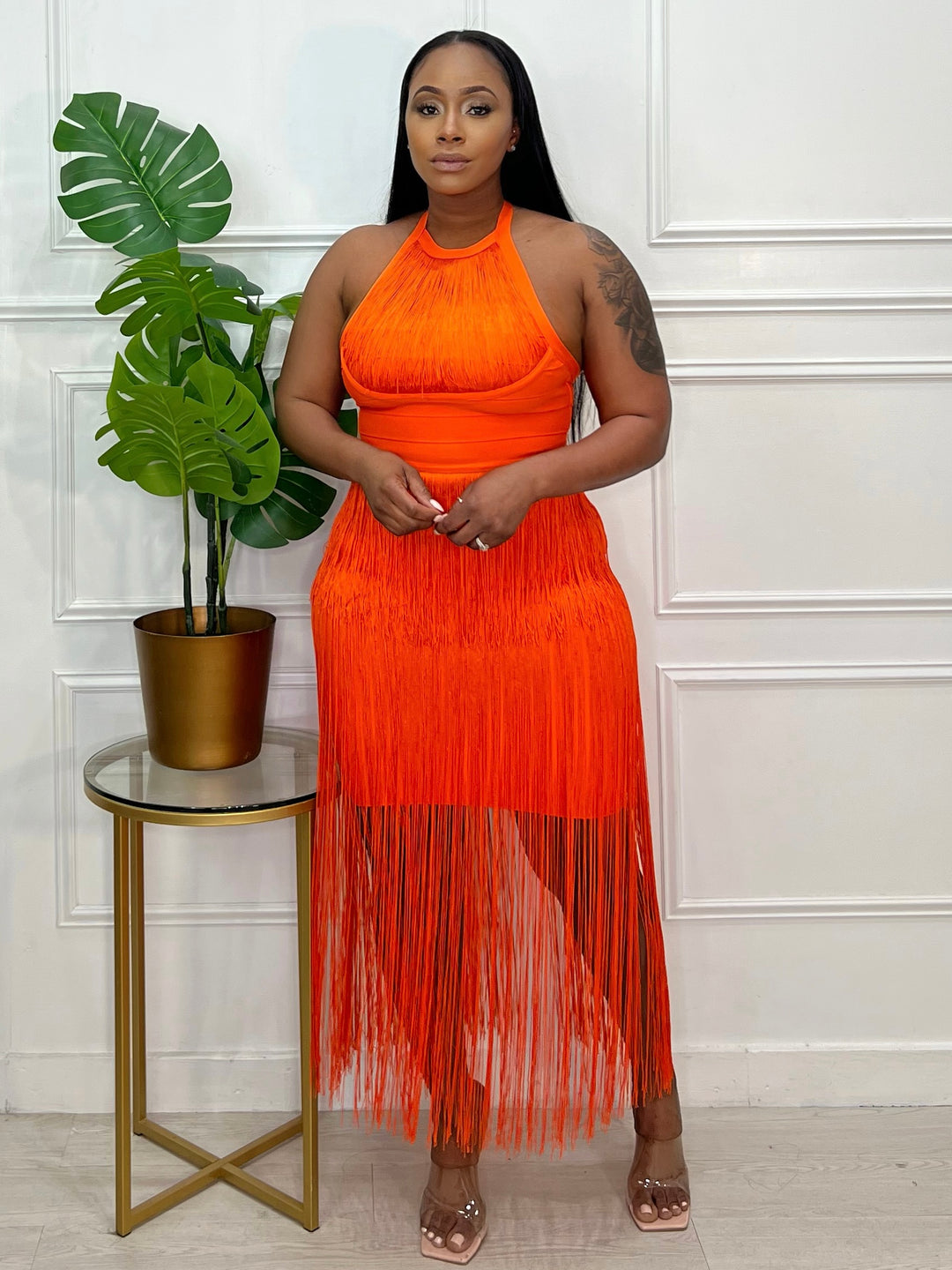 No Strings Attached Body Con Dress (Orange)