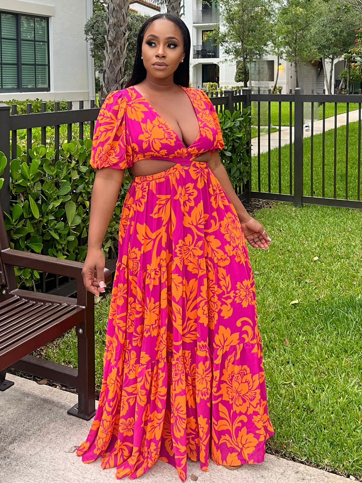 Side Out Floral Maxi Dress (Pink/Orange)