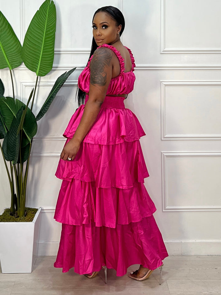 Layered Maxi Skirt Set (Hot Pink(