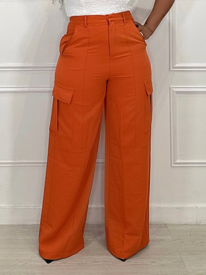 High Waist Cargo Pants (Orange)