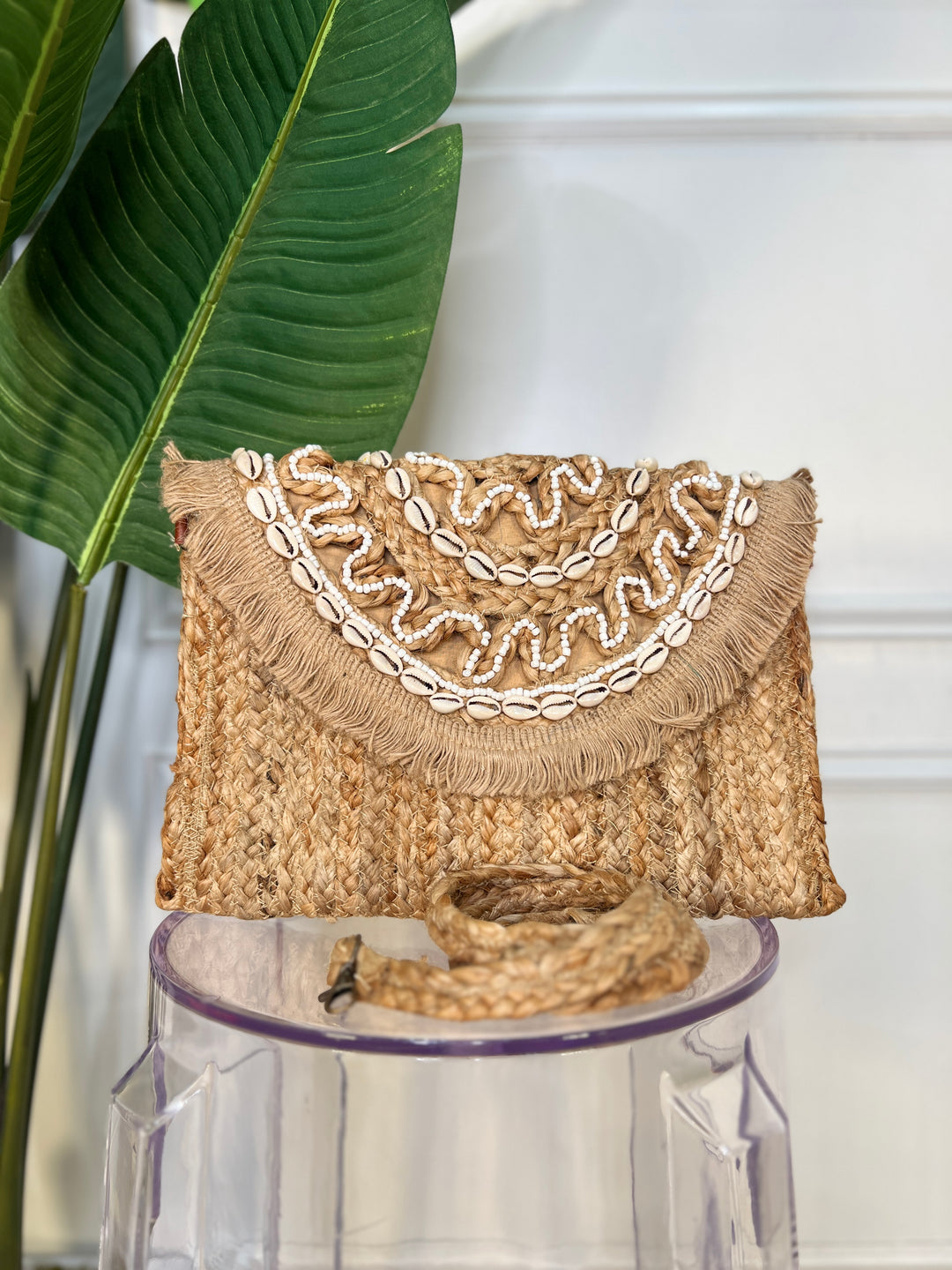 Shell & Straw Natural Clutch (White/Natural)