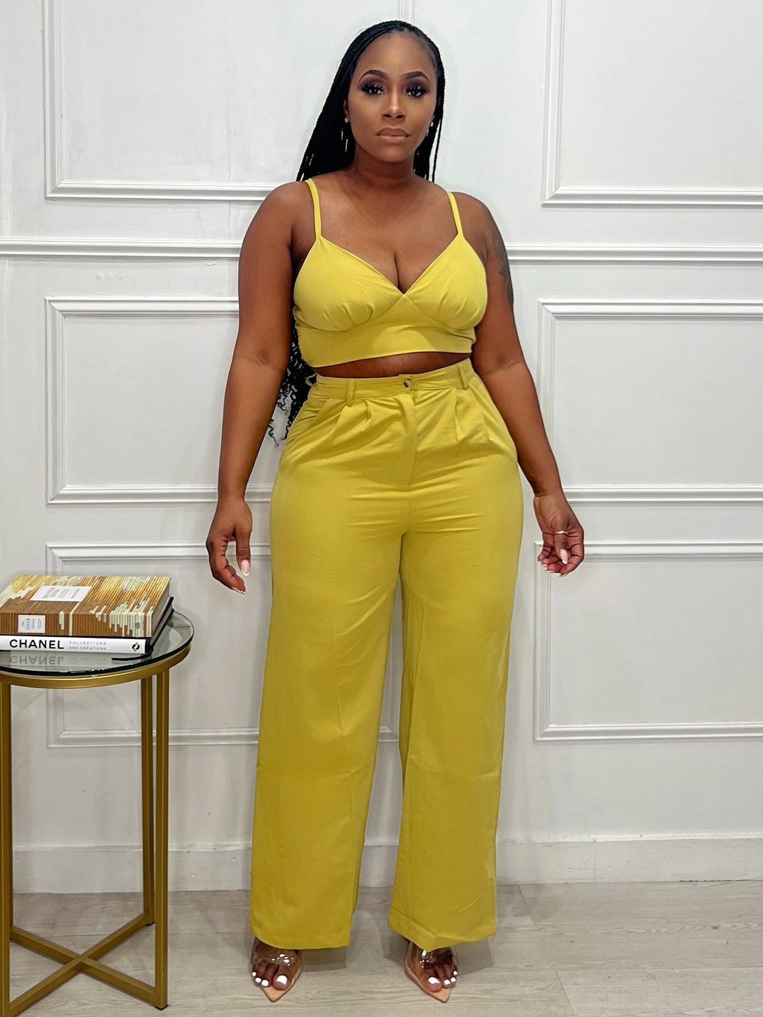 More to Desire Bra Top & High Waist Pant Set (Dusty Lime)