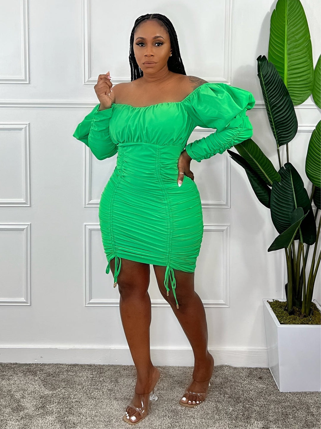 Scrunched And Ruched Dress (Green) Polkadotz Boutique Scrunched And Ruched Dress (Green) Polkadotz Boutique