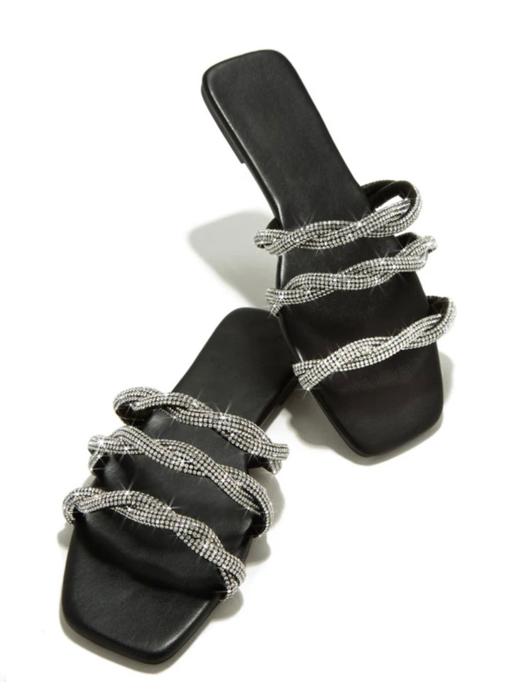 Twisted Straps Rhinestones Sandals